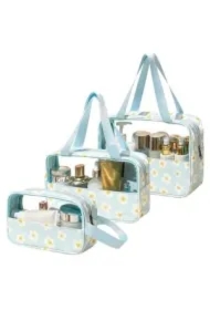 Kosmetyczka - kuferek 3w1 (KS113N) -niebieska w stokrotki