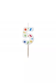 Świeczka urodzinowa 5 biała konfetti