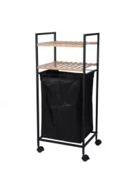 Regał łazienkowy z koszem na pranie czarny