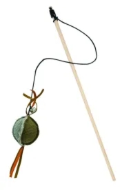 Drewniana wędka z piłką z mocnego materiału szaro/brązowa 5, 5 x 4cm /40cm