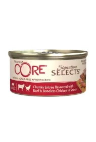 Core Signature Selects Chunky Entree, karma mokra, dla dorosłych kotów, mięsne kawałki z wołowiną i kurczakiem, puszka