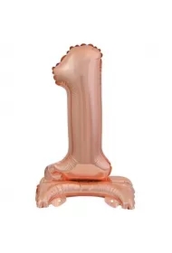 Balon foliowy mini cyfra 1 na stojaku różowe złoto