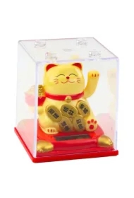 Chiński kot szczęścia w gablocie beżowy