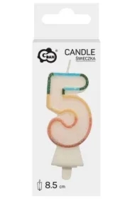 Świeczka cyfra 5 tęczowa 8,5cm