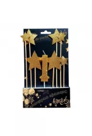 Dekoracja urodzinowa - świeczka i gwiazdy 8 szt