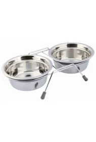 Zestaw misek ma stojaku, dla psa, stal nierdzewna, szary, 16 cm/35 x 8 x 19 cm