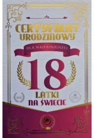 Karnet Certyfikat Urodzinowy 18 urodziny damskie