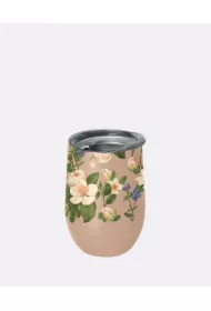 Kubek ze stali nierdzewnej z pokrywką beżowy w kwiaty