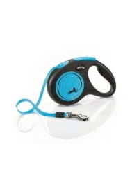 New Neon, Smycz automatyczna dla psa, czarny/neonowy niebieski, M, 5m, taśma