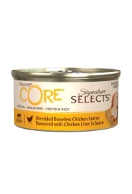 Core Signature Selects Signature Selects Shredded Chicken, karma mokra, dla dorosłych kotów, kurczak z wątróbką w sosie, puszka