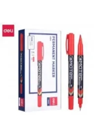 Marker permanentny dwustron. czerwony (12 szt) DELI