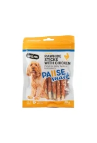 Pausesnack przysmak dla psa, patyki ze skóry owinięte kurczakiem