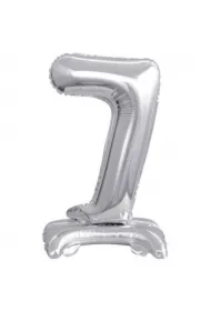 Balon foliowy mini cyfra 7 na stojaku srebrna