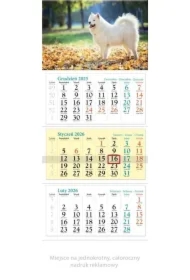 Kalendarz ścienny 2026 trójdzielny Pies