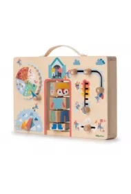 Drewniana tablica manipulacyjna walizka "Ubranie na każdą pogodę" Lisiczka Alice 2 lata +