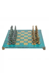 Renaissance Metal Chess Set, zestaw szachowy z 36cm szachownicą, kolor turkusowy