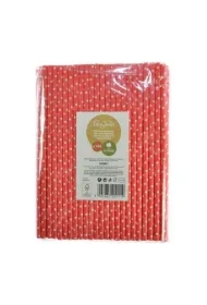 Słomki papierowe czerwone w białe kropki