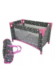 Łóżeczko-kojec dla lalek szary w białe gwiazdki