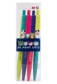 Długopis automat 0.7mm So Many Cats nieb 4 szt M&G
