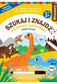 Szukaj i znajdź. Kolorowe łamigłówki. Dinozaury