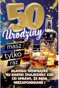 Karnet Urodziny z nakładką na butelkę 50