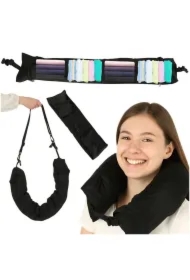 Poduszka turystyczna podróżna rogal zagłówek na szyję schowek do wypełnienia czarna