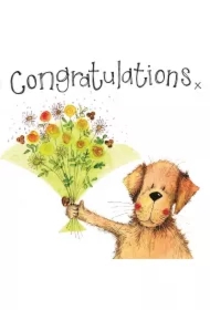 Karnet Gratulacje S342 Pies z bukietem