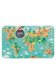 Układanka drewniana magnetyczna - Mapa świata z 50 magnesami Dinozaury