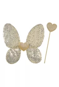 Złote skrzydła z cekinami i różdżka serce Phoebe