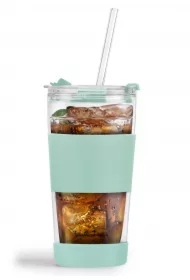 Kubek termiczny szklany ze słomką miętowy Fuori 30428