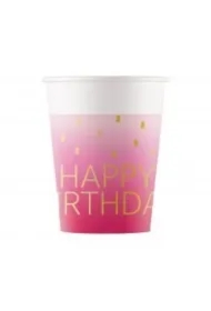 Kubeczki papierowe Pink Happy Birthday 200ml