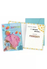 Karnet Konfetti. Życzenia (świnka, monety) KNF-055