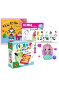 Pakiet Kicia Kocia idzie na urodziny, Księżniczki - kolorowanka, Pisanie-zmazywanie. Literki, cyferki, Super styl. Moda i naklejki