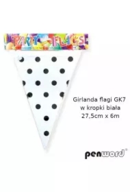 Girlanda flagi w kropki biała