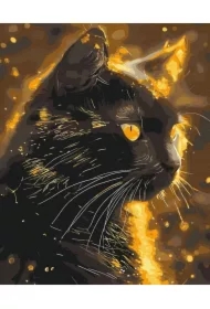 Malowanie po numerach + złota farba - Złoty kot