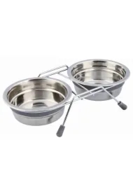 Zestaw misek ma stojaku, dla psa, stal nierdzewna, szary, 13 cm/27 x 6 x 15 cm