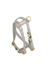 Szelki dla psa, Wild Snow Leopard, szare, skórzane mosiądz, M 16mm/ob. szyi 30-50cm ob. klatki 40-70cm