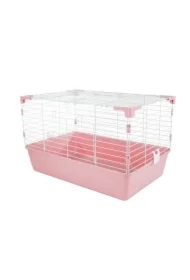Klatka dla gryzoni i królika do czasowego pobytu 69 x 44, 5 x 43 cm, biało/różowa