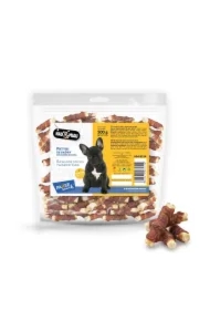 Pausesnack przysmak dla psa, patyki ze skóry oplecione kaczką