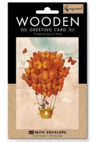 Karnet drewniany C6 + koperta Ślub Balon z motyli