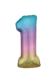 Balon foliowy cyfra 1 tęczowa pastel