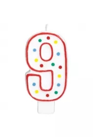 Świeczka urodzinowa cyferka 9 biała w kropki