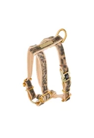 Szelki dla psa, Wild Cheetah, beżowe, skórzane mosiądz, S 13mm/ob. szyi 25-40cm ob. klatki 35-50cm