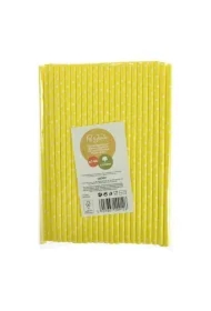 Słomki papierowe żółte w białe kropki