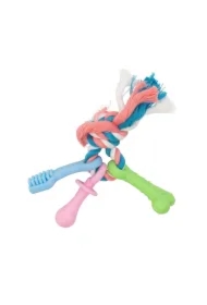 Zabawka, dla psa, trzy gryzaki, 11, 5 cm, z liną bawełnianą