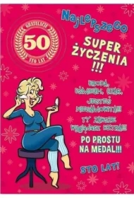 Karnet Party naklejany B6 + koperta Urodziny 50