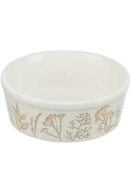 Miska, dla psa, ceramiczna, motyw roślinny, biała/taupe, 12 cm
