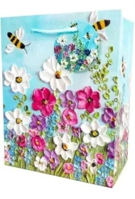 Torebka ozdobna matowa 18x23x10cm Pszczoły