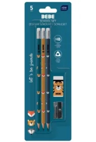 Ołówki grafionowe z gumką i temperówką. 3 sztuki. Tygrys