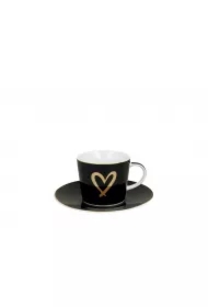 Filiżanka ze spodkiem granatowa  - ZŁOTE SERDUSZKO